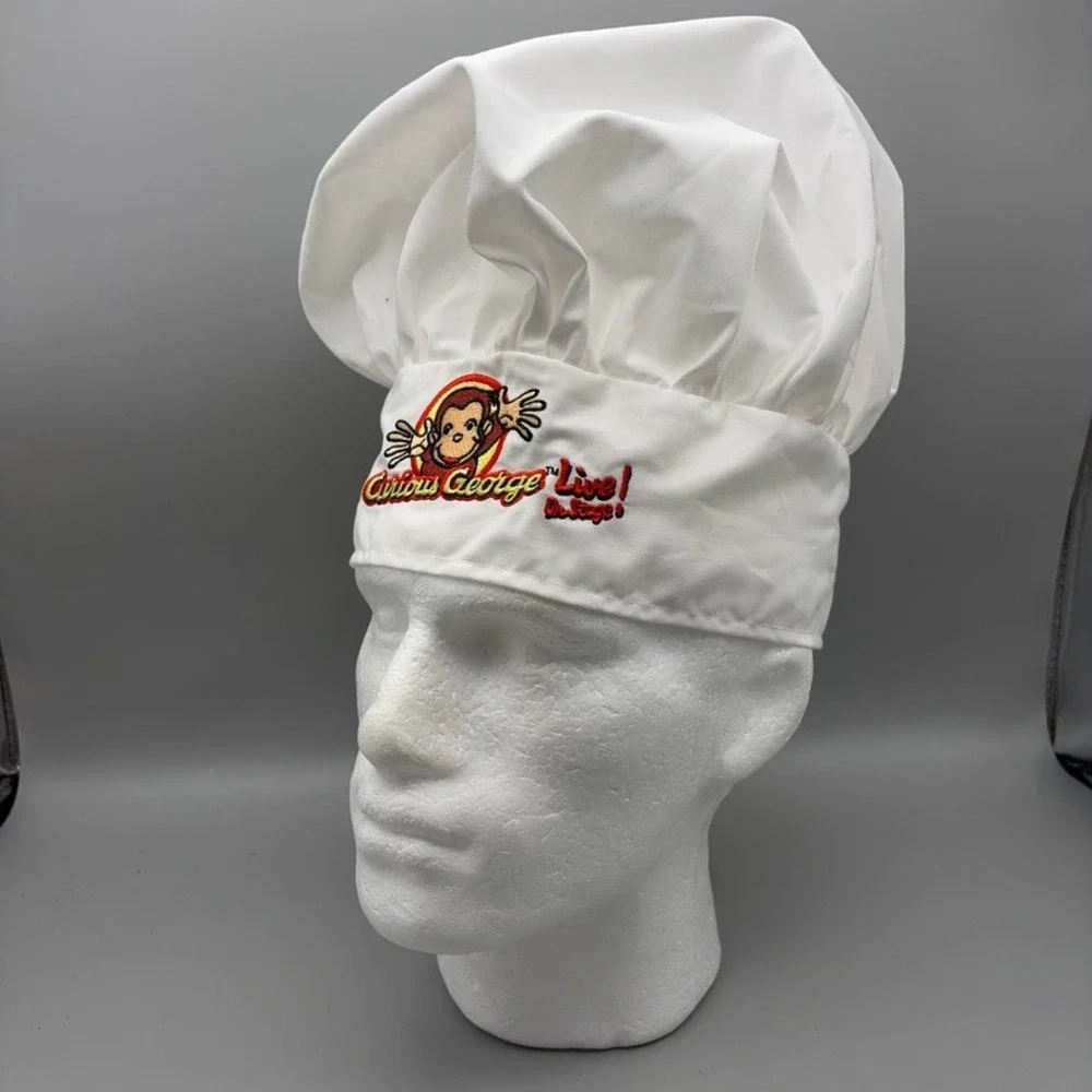 Curious George Live! Chef Hat Kids OS White Embroidered Costume Play Accessory